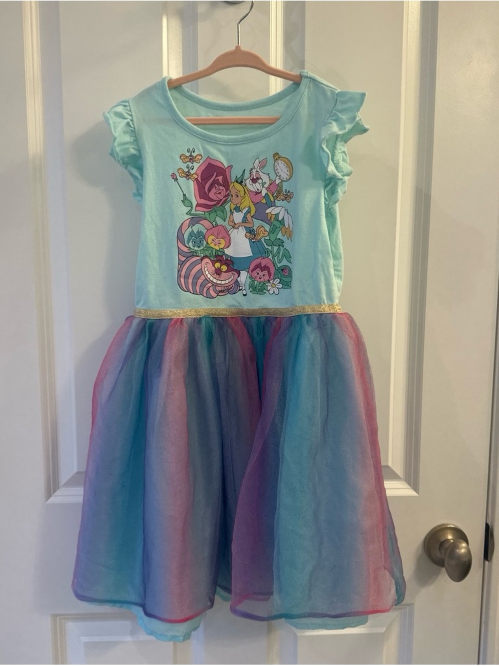 Disney Aqua Alice in Wonderland Rainbow Tulle Skater Dress